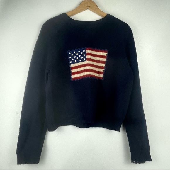 VTG Limited America Flag Sweater Wool Navy Large Preppy Classic Old Money Polo - Picture 1 of 5